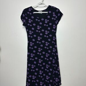 Slinky Black Dress with Purple Floral Print